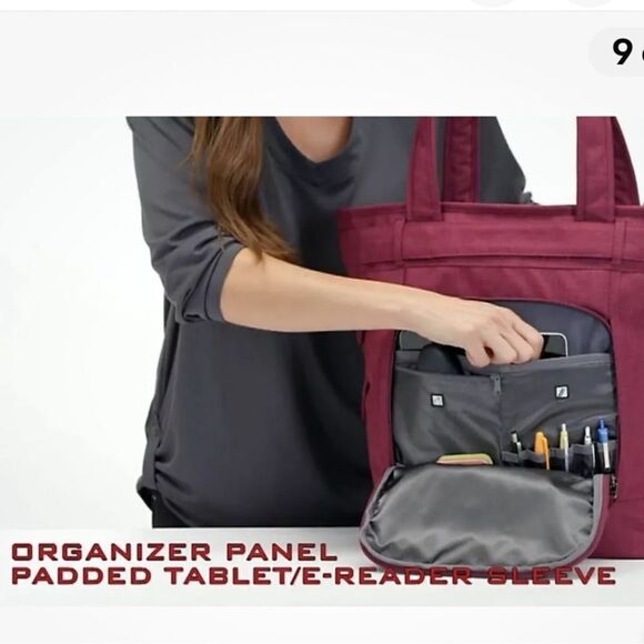 OGIO Burgundy Ladies Function Fashionable Hampton’s Padded Laptop Tote Bag - Picture 5 of 6